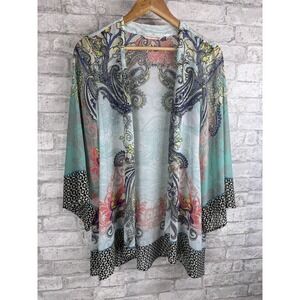 Soft Surroundings Kimono Vibrant‎ Floral Sequin Trim Open Boho Topper Sz Medium